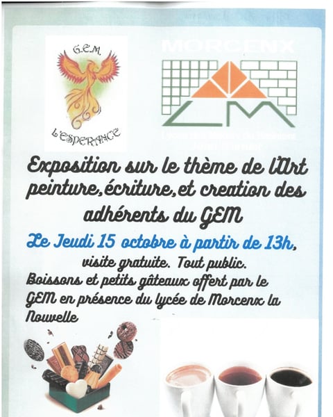 Exposition sur le thème de l'art, peinture écriture et création des adhérents du GEM